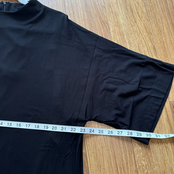 Chicos Women Midi Dress 3 XL/16 Black Mock Neck Short Sleeves Fully Lined Slits - Picture 10 of 12